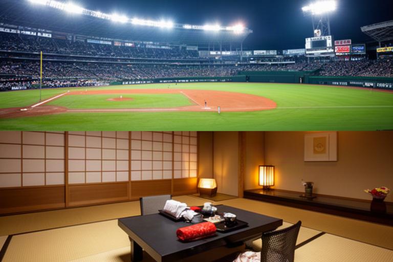 甲子園の夜景と有馬温泉の落ち着いた旅館の客室