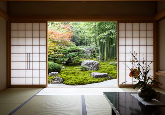 京都の高級旅館にある苔庭と障子越しの落ち着いた和室