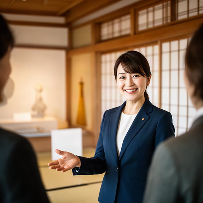 大阪の文化施設で訪日ゲストを案内する女性コンシェルジュ