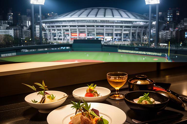 東京ドームの照明と銀座の料亭で用意された会席料理